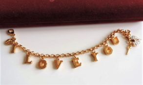 Gold Plated Brooks and Bentley I Love You Bracelet