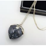 Vintage Sterling Silver Heart Lapis Lazuli Pendant Necklace