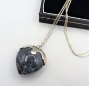 Vintage Sterling Silver Heart Lapis Lazuli Pendant Necklace