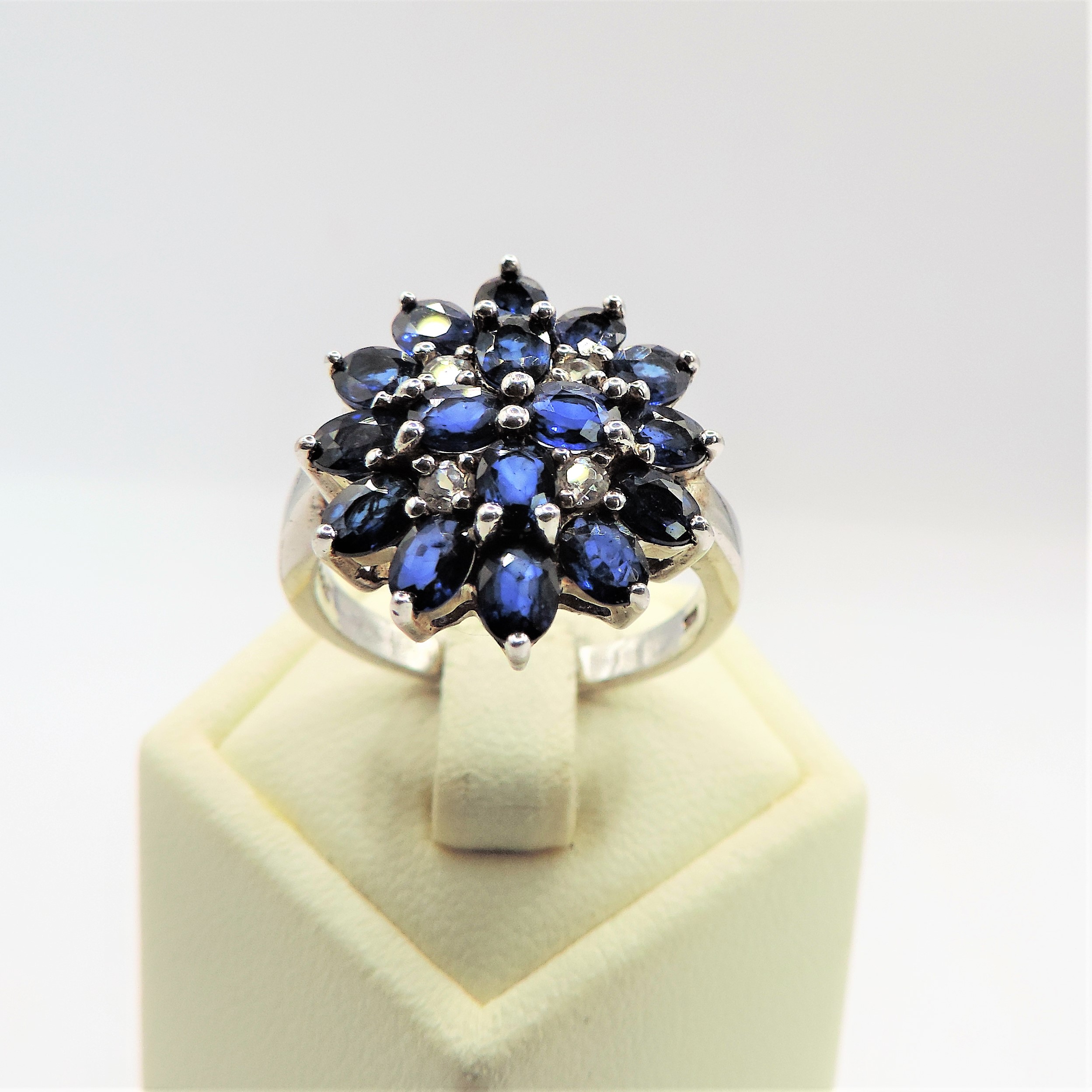 Sterling Silver 20 Sapphire Gemstone Cluster Ring New with Gift Box