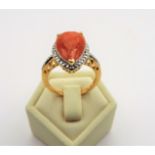 Gold on Sterling Silver Orange Sunstone & Diamond Ring New with Gift Pouch