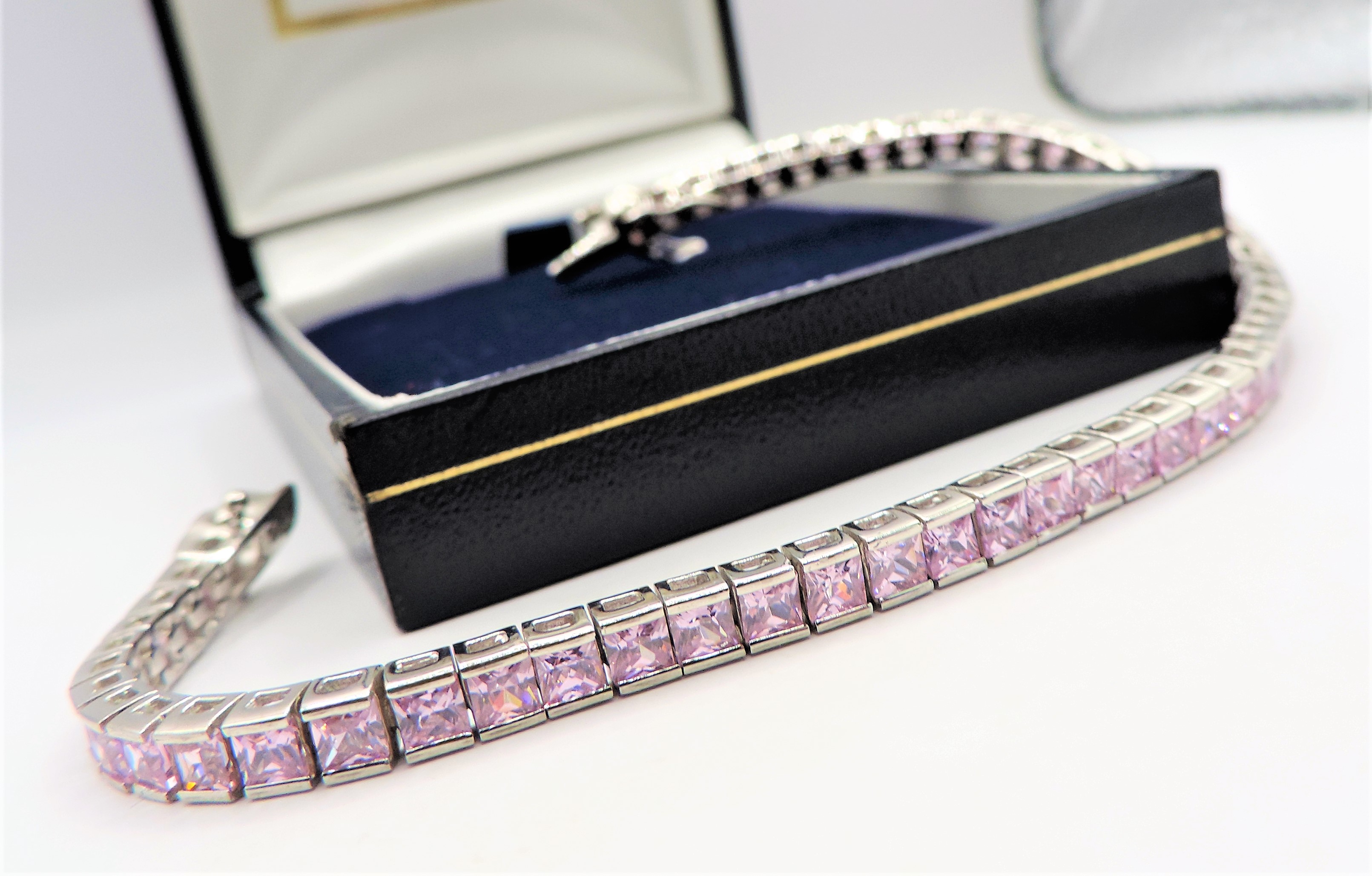 Sterling Silver 13CT Pink Topaz Tennis Bracelet