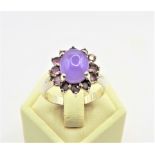 Sterling Silver 3CT Cabochon Rose de France Amethyst Ring