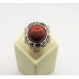 Sterling Silver 7.4 ct Cabochon Red Jade Ring New with Gift Pouch