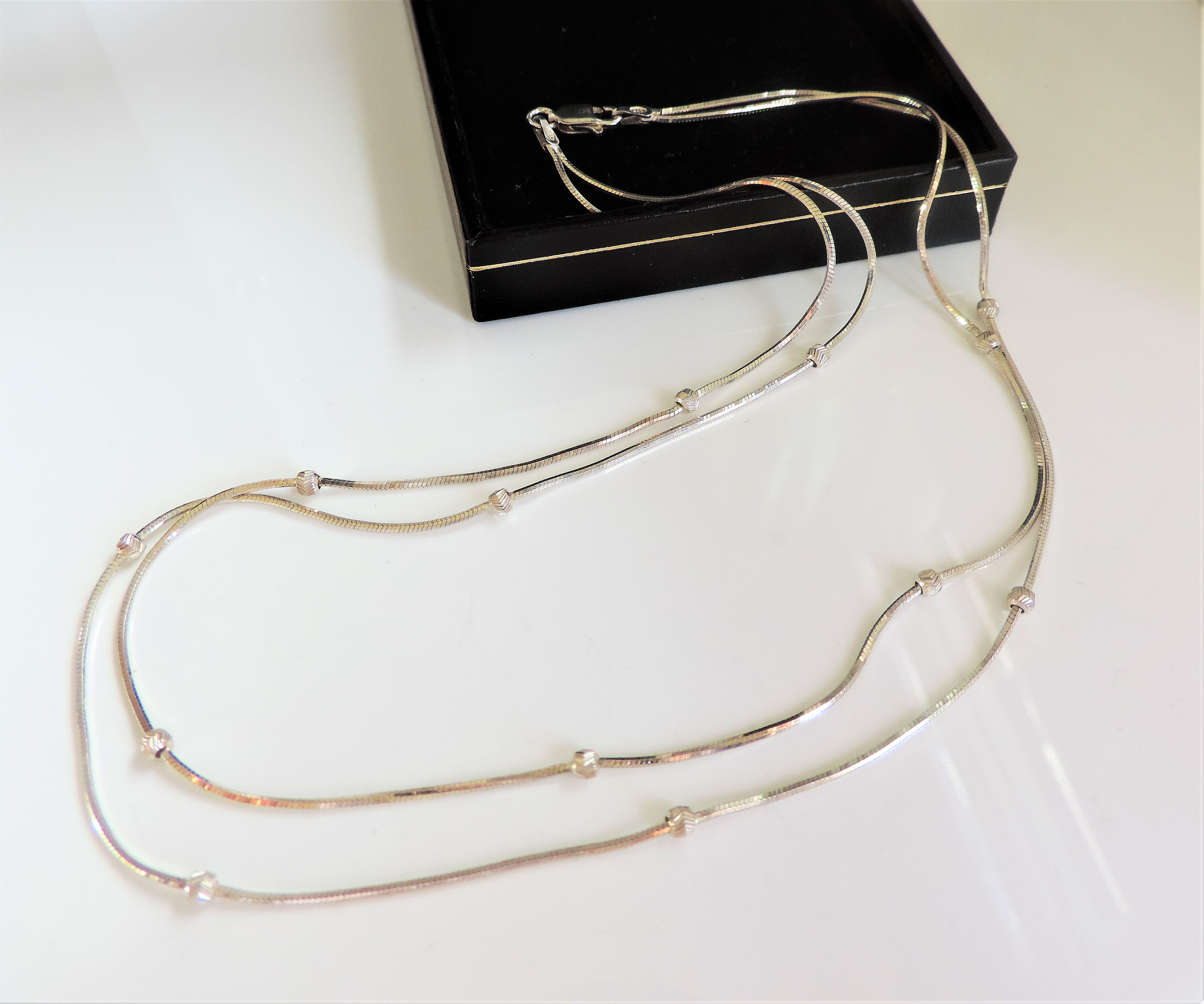 Italian Silver Double Chain & Ball Necklace