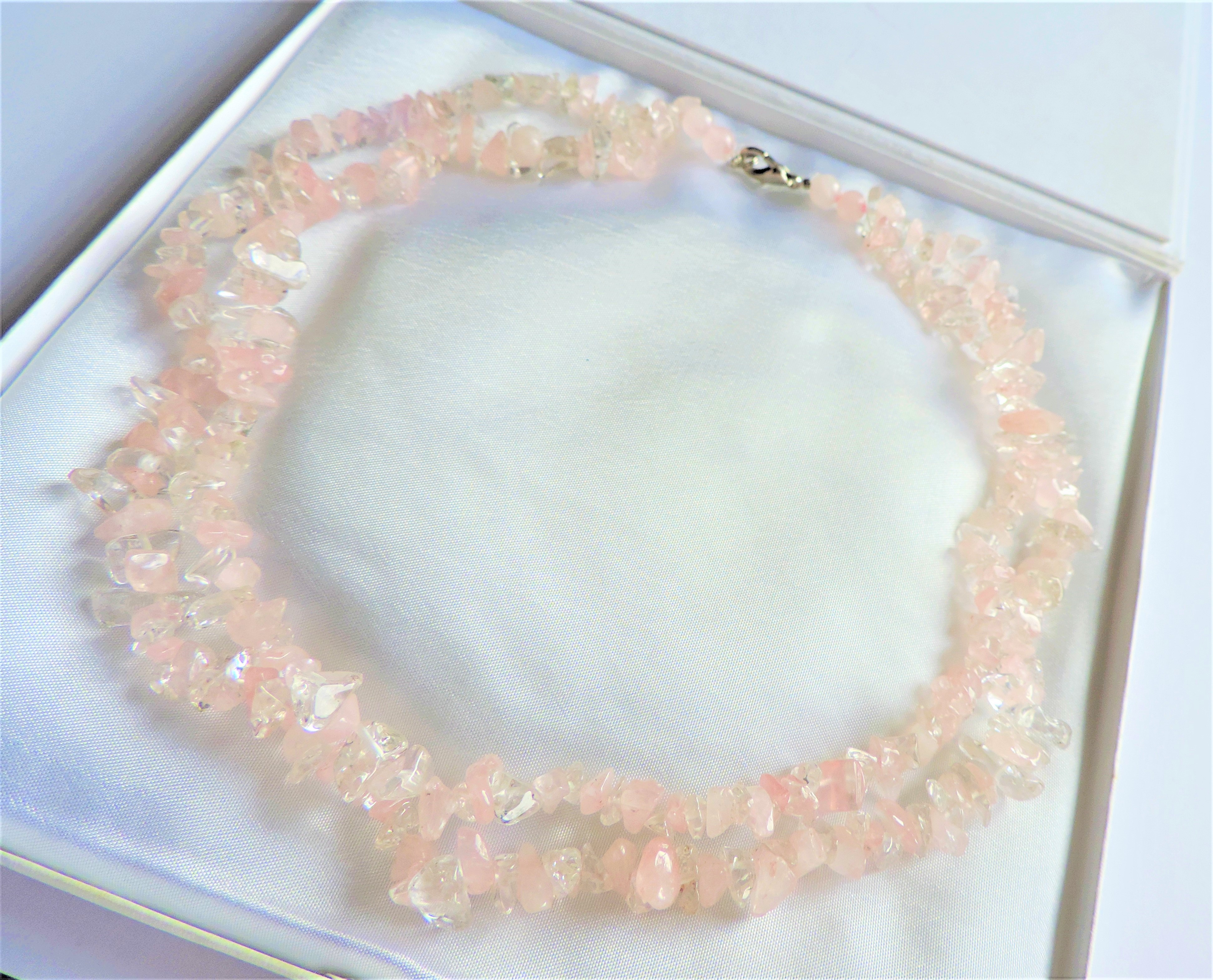 Twin Strand Rose Quartz Gemstone Necklace with Gift Pouch - Image 2 of 2