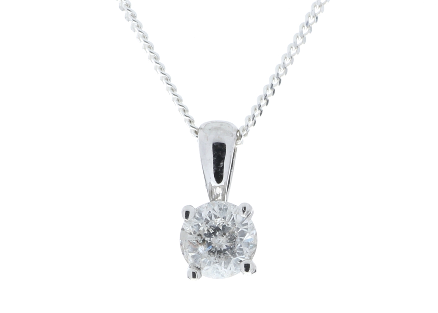 9ct White Gold Single Stone Four Claw Set Diamond Pendant 0.30 Carats