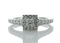 Platinum Single Stone Princess Cut Halo Diamond Ring (0.28) 0.96 Carats