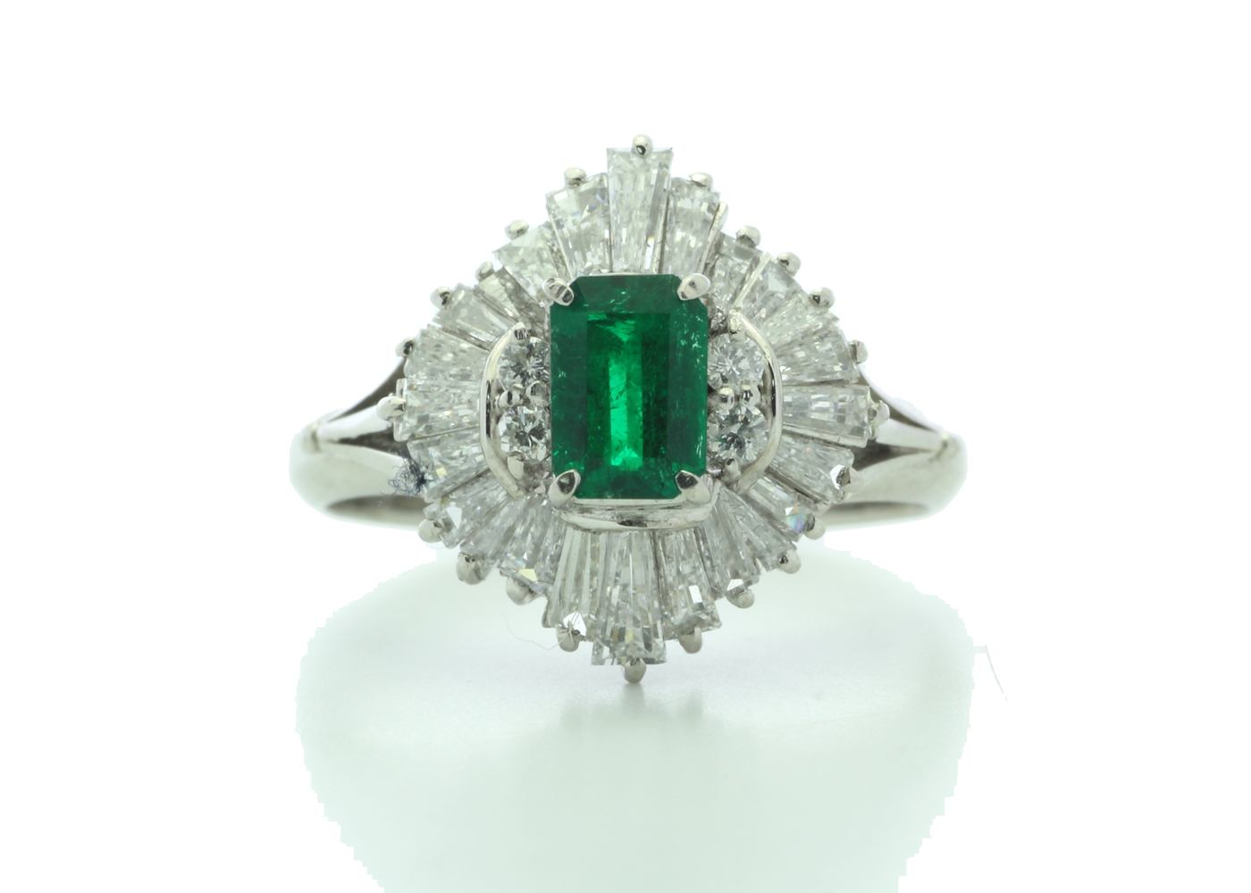 Platinum Cluster Diamond and Emerald Ring (E 0.37) 1.00 Carats