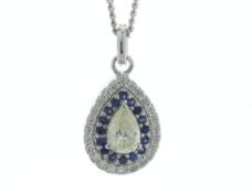 18ct White Gold Pear Shape Diamond and Sapphire Pendant (D0.50)(S0.39)0.72