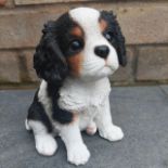 Tricolour King Charles Puppy Garden or Home Ornament