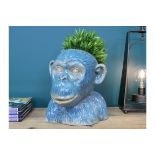 Set of 2 Blue Monkey Head Planters