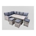 5x Windsor Mixed Grey Corner Sofa Set With Rise and Fall Table and Stools