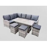 Windsor Mixed Grey Corner Sofa Set With Rise and Fall Table and Stools