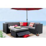 Carfin Black Wicker Corner Sofa Set With Coffee Table and Storage