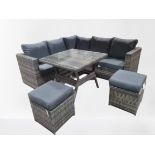 Alford Mixed Grey Wicker Corner Sofa Set With Dining Table and Stools