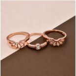 New! Set of 3 - White Cubic Zirconia Ring In 18K Vermeil Rose Gold Sterling Silver