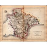Devonshire Victorian Coloured Railway Map of Drawn & Engraved by John Emslie.