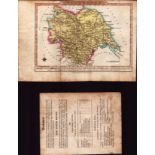 Yorkshire Engraved Hand Coloured George IV Antique Map & Text.
