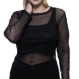 Ladies black sparkle black see through top