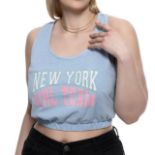 5X New York Girl Team pastel coloured, scoop neck crop top