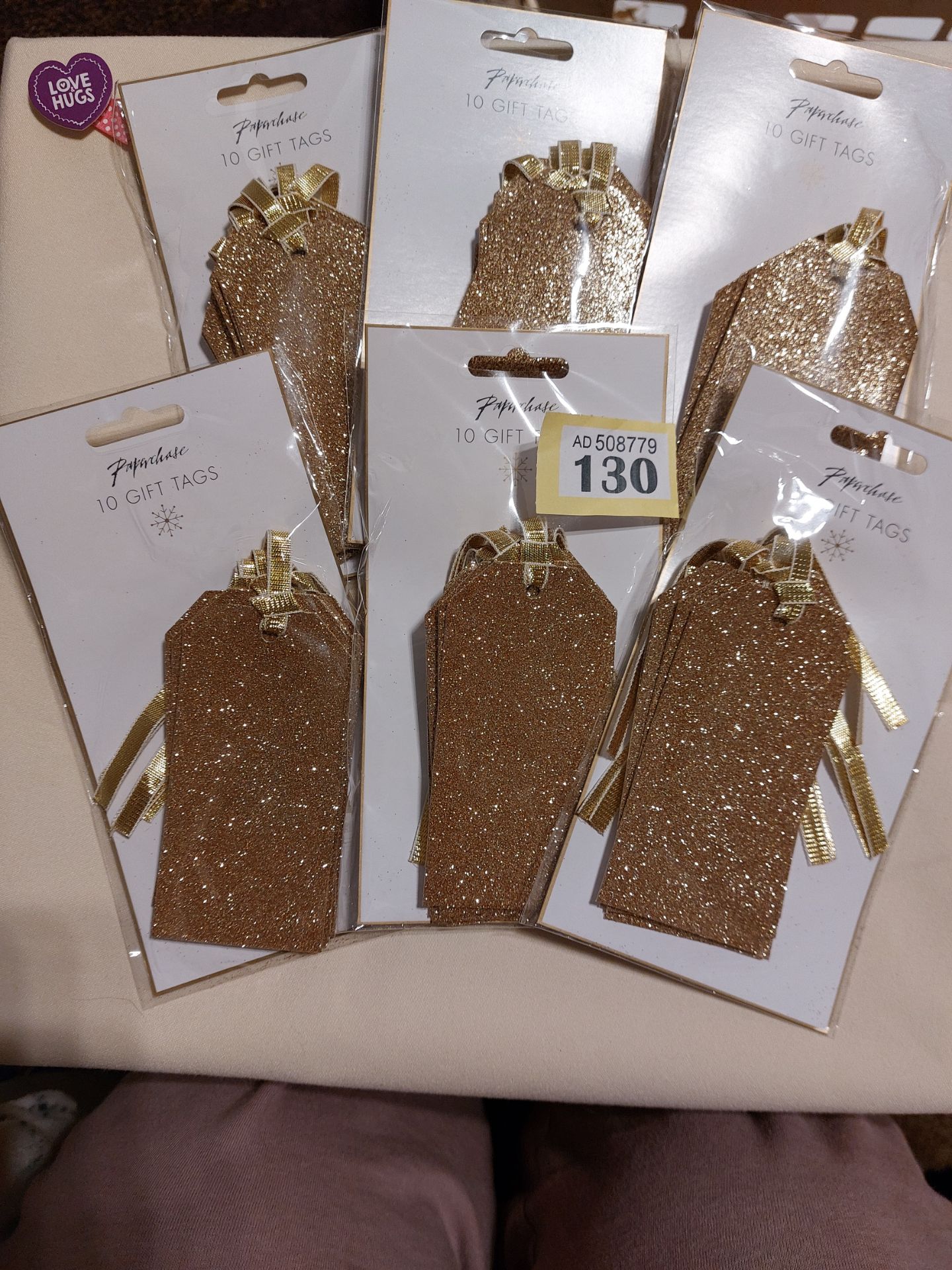 Gold Glittery Tags/Labels. Packs of 10. Box of 120 Packs Total RRP £180