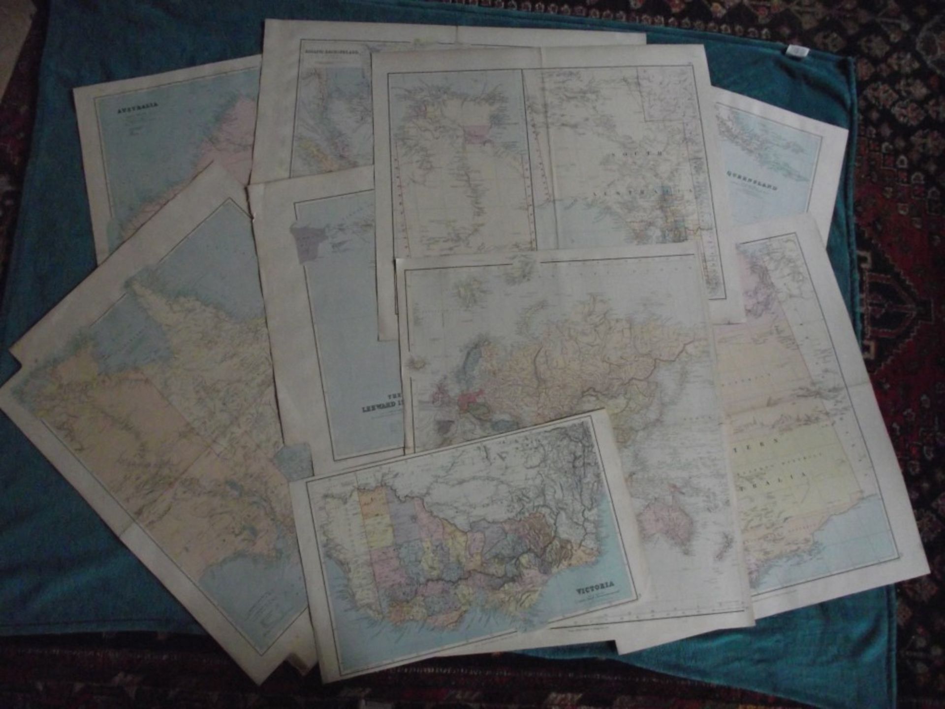 9 X Antique Edward Standford's London Atlas Maps - Australia - World - Circa 1880's