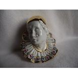 1980's Limoges Pierrot Clown With Swarovski Crystal Teardrop & 24k Gold Detail.