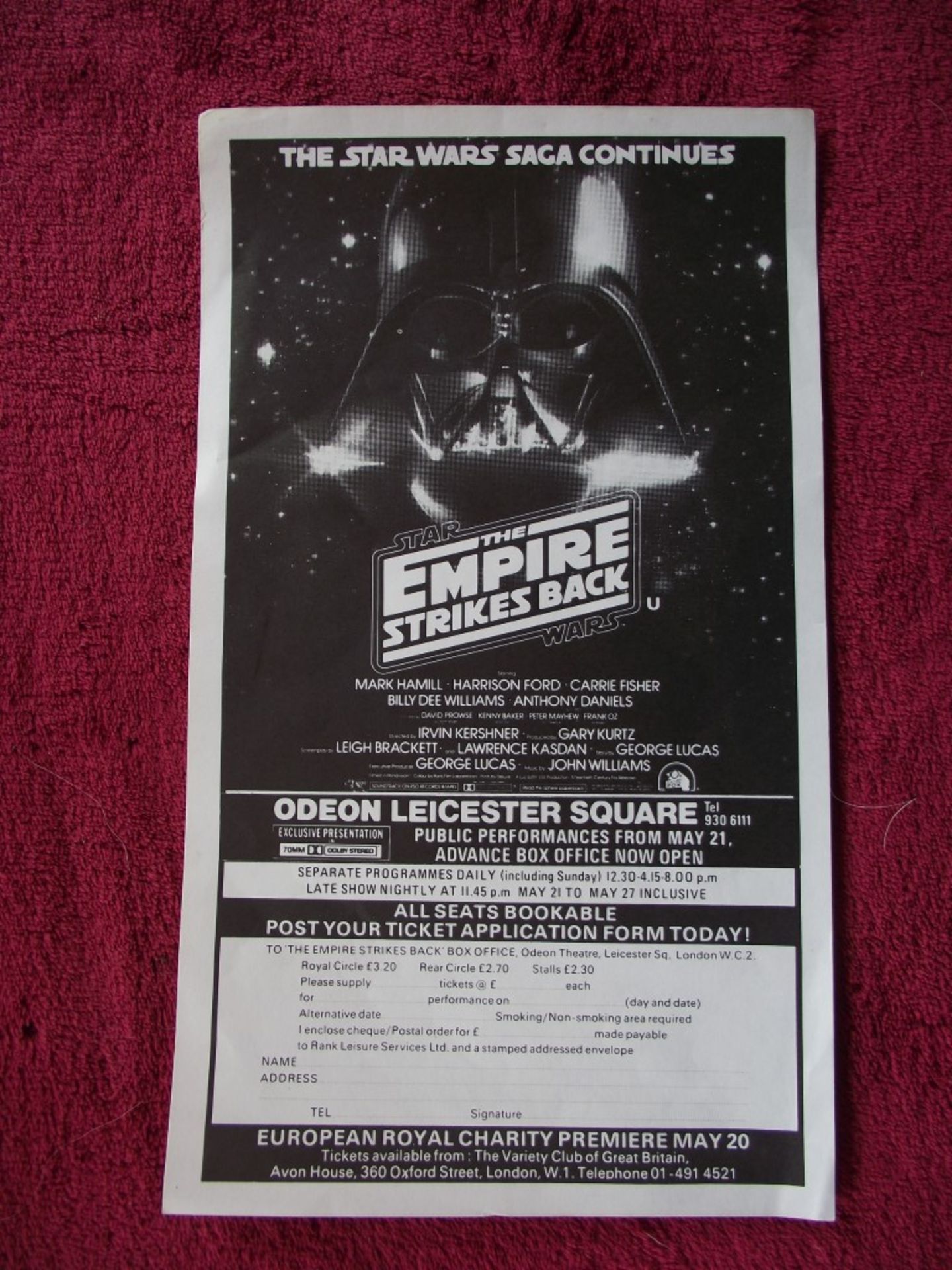 Star Wars -The Empire Strikes Back - Odeon Leicester Square London May 20th 1980