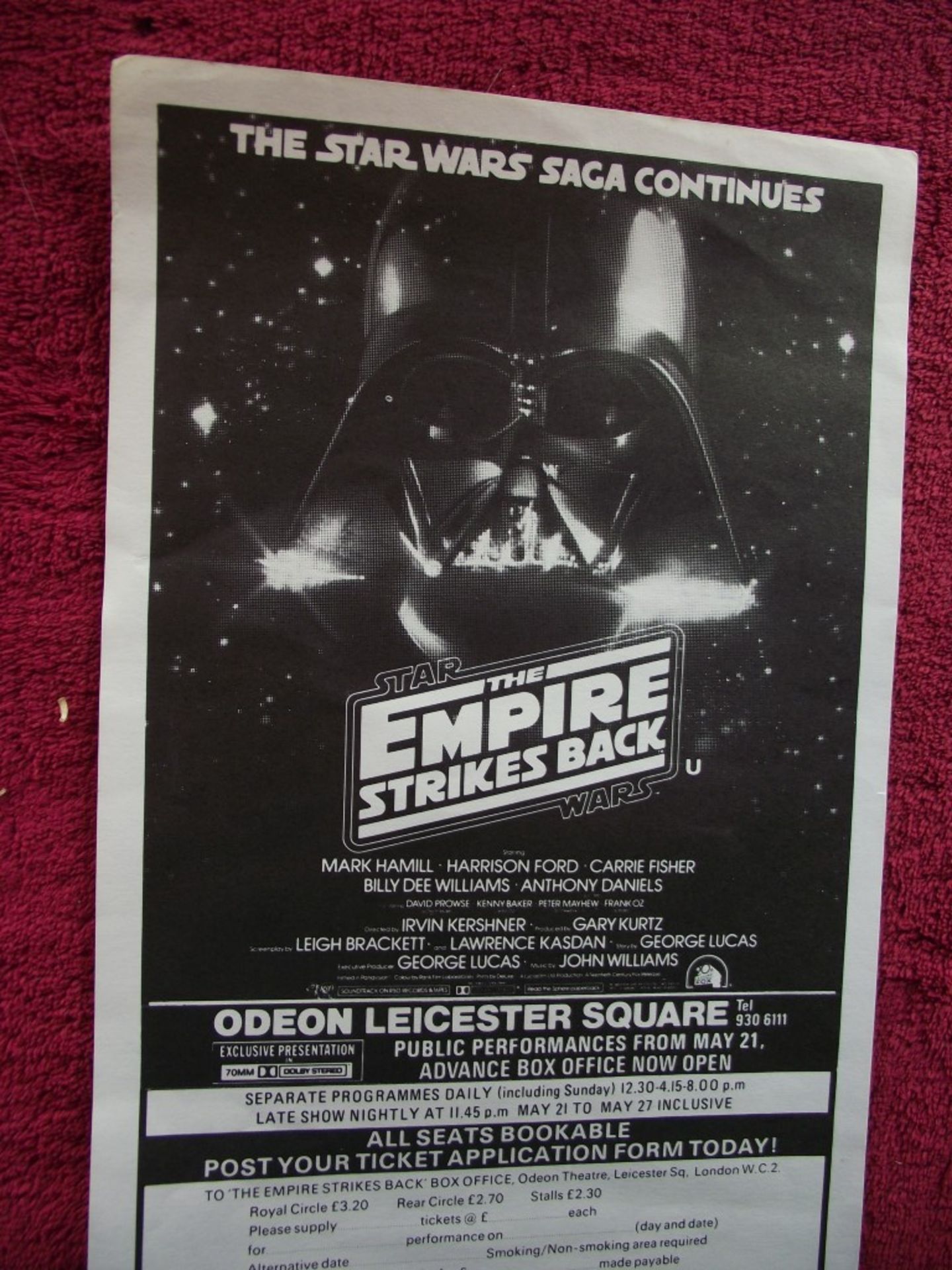 Star Wars -The Empire Strikes Back - Odeon Leicester Square London May 20th 1980 - Image 2 of 8