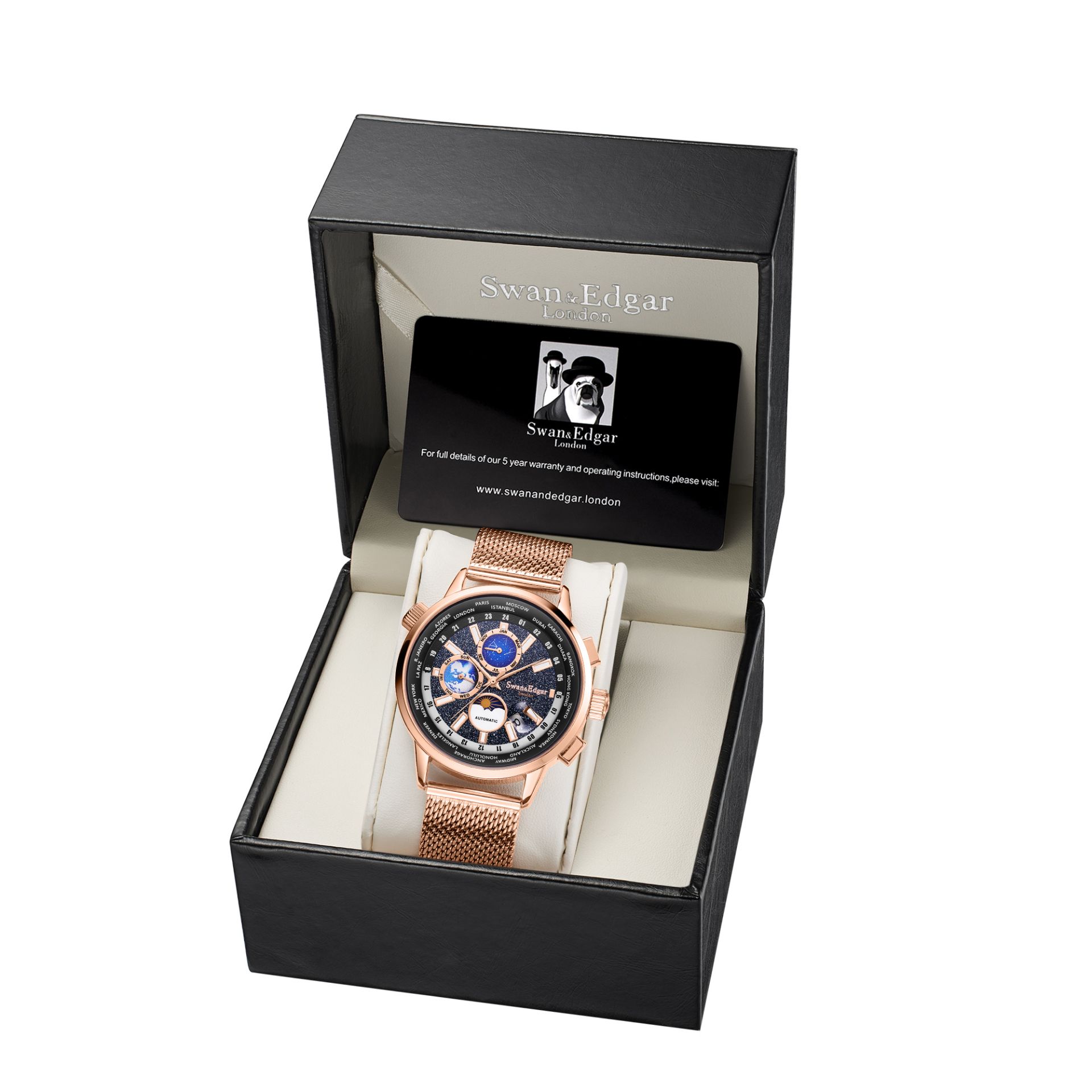 Limited Edition Swan & Edgar Welkin Automatic rose black Watch - FREE DELIVERY & 5 YEAR WARRANTY - Image 2 of 5