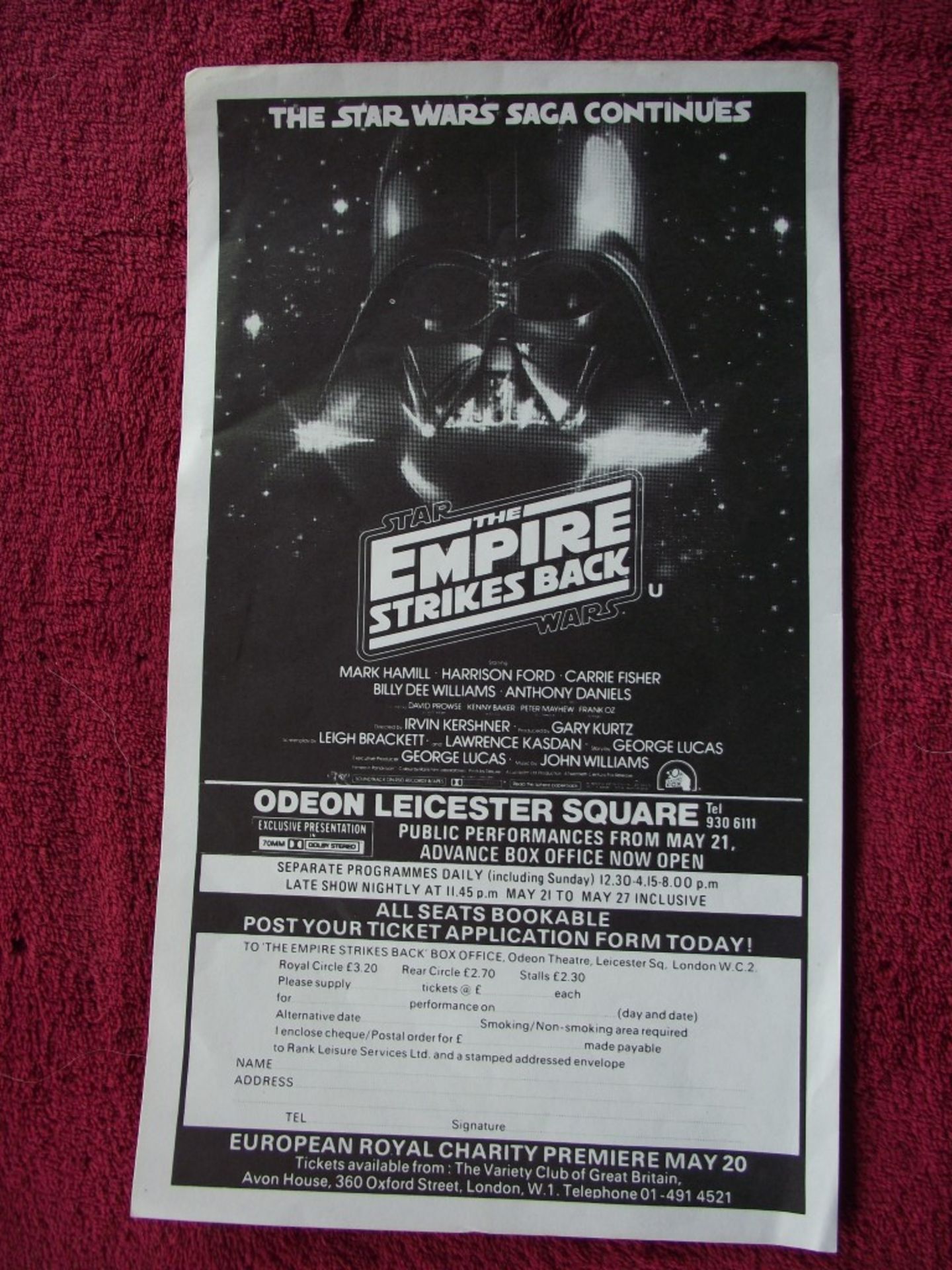 Star Wars -The Empire Strikes Back - Odeon Leicester Square London May 20th 1980 - Image 7 of 8