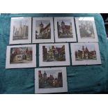 8 X Coloured etchings of Rothenburg W. Germany by Ernst Geissendorfer - Circa 1950's