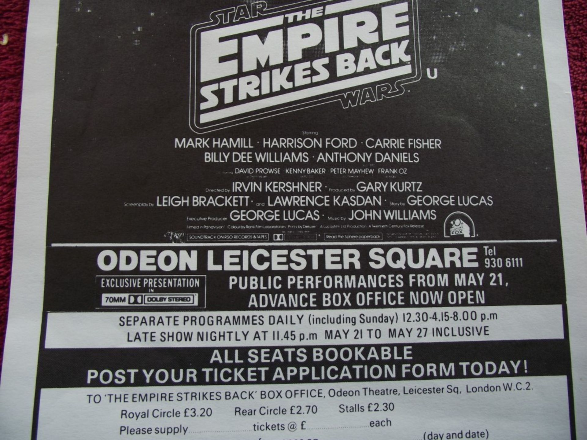 Star Wars -The Empire Strikes Back - Odeon Leicester Square London May 20th 1980 - Image 5 of 8