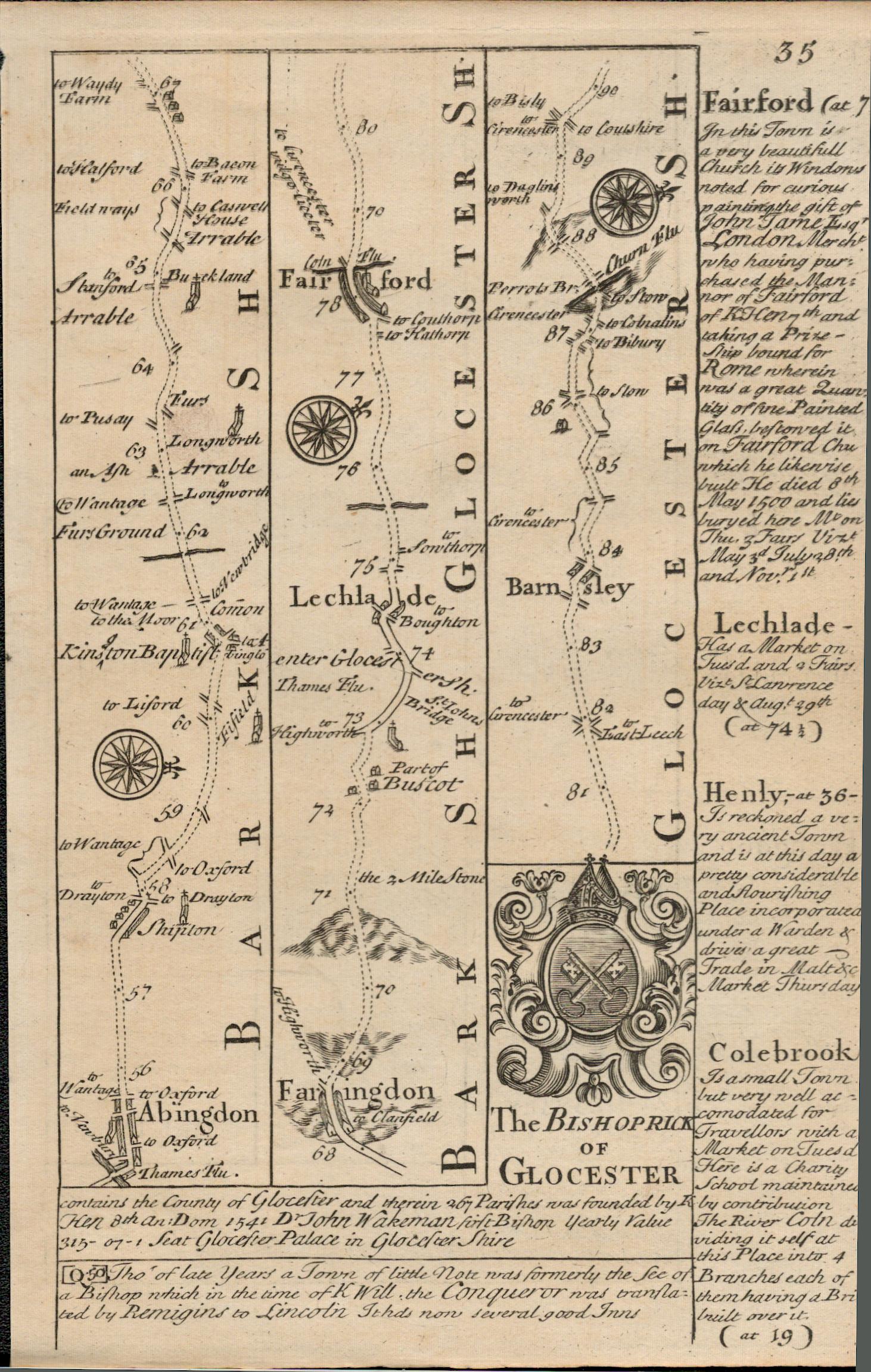 Britannia Depicta E Bowen c1730 Map Gloucester Abingdon Farringdon Monmouth. - Image 2 of 3