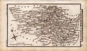 Yorkshire West Riding Antique Copper Engraved Map by Sidney Hall.