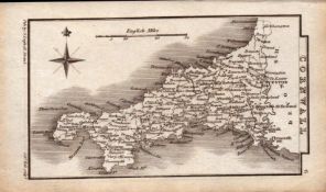 Cornwall Antique Copper Engraved George IV Map by Sidney Hall.