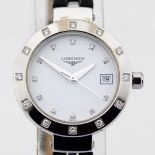 Longines / L5.175 Diamond Bezel Diamond Case Black Strap - Ladies Steel Wristwatch