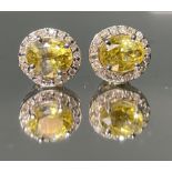 Beautiful Natural Unheated Yellow Sapphire Earrings With Diamonds and 18k Gold