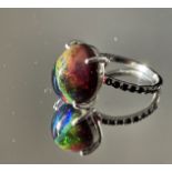 Beautiful 7.45 CT Natural Black Opal Ring With Natural Black Diamond & 18k Gold