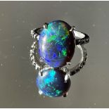 Beautiful 5.22 CT Natural Black Opal Ring With Natural Black Diamond & 18k Gold