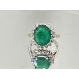 Beautiful 3.47Ct Natural Emerald With Natural Diamonds & 18k White Gold