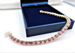 Gold On Sterling Silver 30 Pink Sapphire Gemstone Tennis Bracelet New With Gift Box