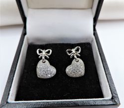 Diamond Heart Drop Earrings Sterling Silver New With Gift Box
