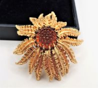 Vintage Signed Sarah Coventry Gold Plated Sunflower Brooch