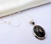 Artisan Cabochon Moss Agate Sterling Silver Pendant Necklace