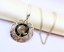 Artisan Smokey Quartz Pendant 41 Carats Sterling Silver Hallmark Date 1993
