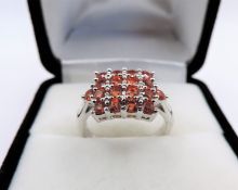 Orange Sapphire Cluster Ring 4.8 Carats Sterling Silver New With Gift Pouch