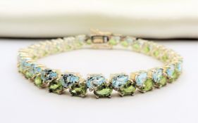 Peridot & Topaz Tennis Bracelet 13.5 Carats Sterling Silver New With Gift Box