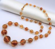 Vintage Natural Citrine Bead Necklace Circa 1930's